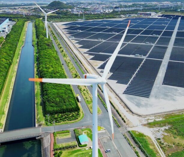 Solar,Power,Plant,And,Windmills,Aerial,View.,Renewable,Energy.,Green